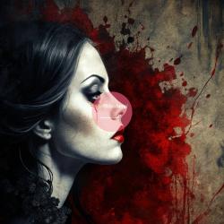 "Red Tears seitlich" Kunstleder 40x40cm